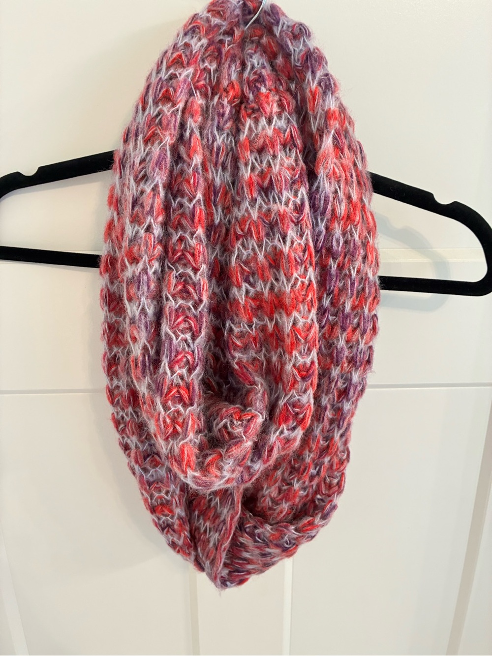 Infinity Scarf Cozy Multicolor Knit Pink & Purple & Grey